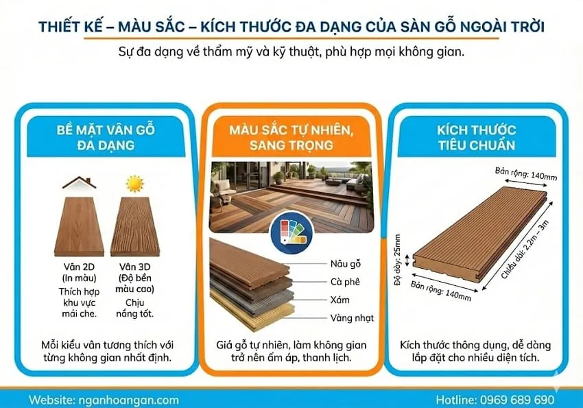 Thiết Kế – Màu Sắc – Kích Thước Đa Dạng Của Sàn Gỗ Ngoài Trời