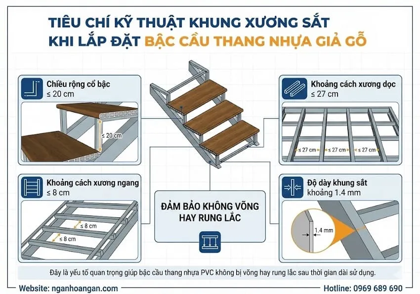 Tiêu Chí Kỹ Thuật Khung Xương Sắt Khi Lắp Đặt Bậc Cầu Thang Nhựa Giả Gỗ