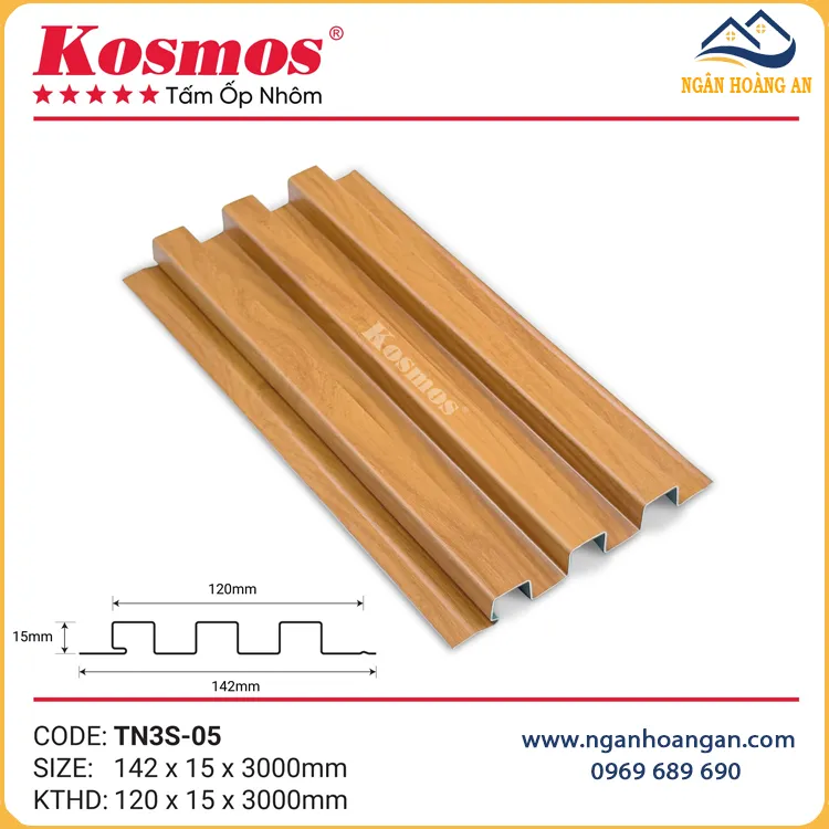 Trần Lam 3 Sóng Nhôm Kosmos TN3S-05 Vân Gỗ Vàng Cam Trần Lam 3 Sóng Nhôm Kosmos TN3S-05 Vân Gỗ Vàng Cam