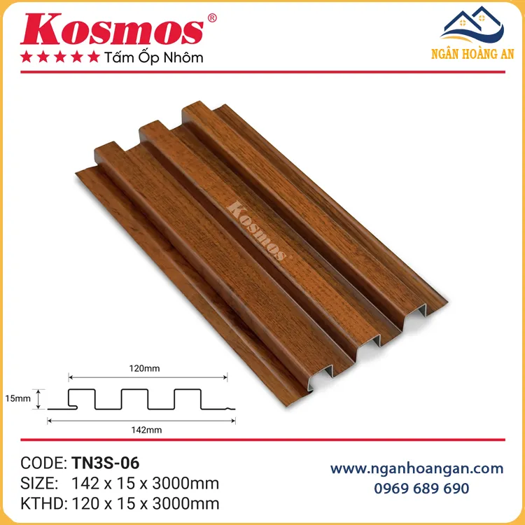 Trần Lam Sóng Nhôm Vân Gỗ Kosmos TN3S-06 Nâu Đỏ