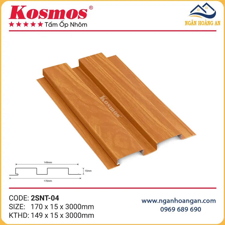 Trần Nhôm Kosmos 2 Sóng Thấp 2SNT-04 Vân Gỗ Cam Cánh Gián