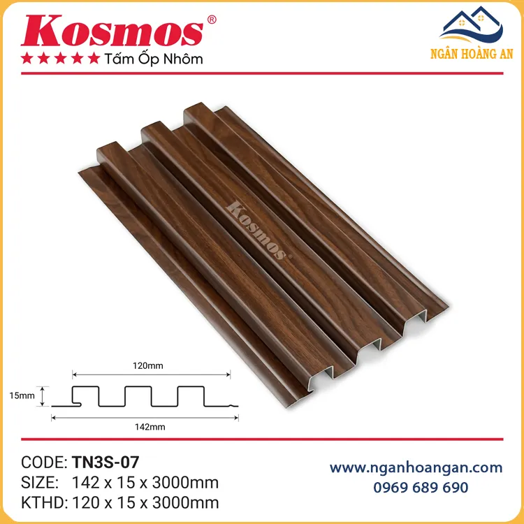 Trần Nhôm Lam 3 Sóng Kosmos TN3S-07 Vân Gỗ Nâu Walnut