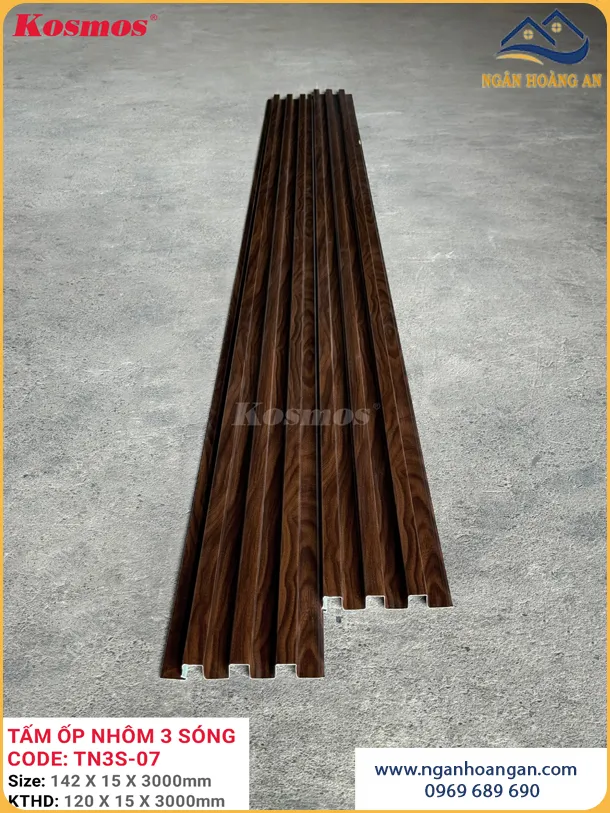 Trần Nhôm Lam 3 Sóng Kosmos TN3S-07 Vân Gỗ Nâu Walnut