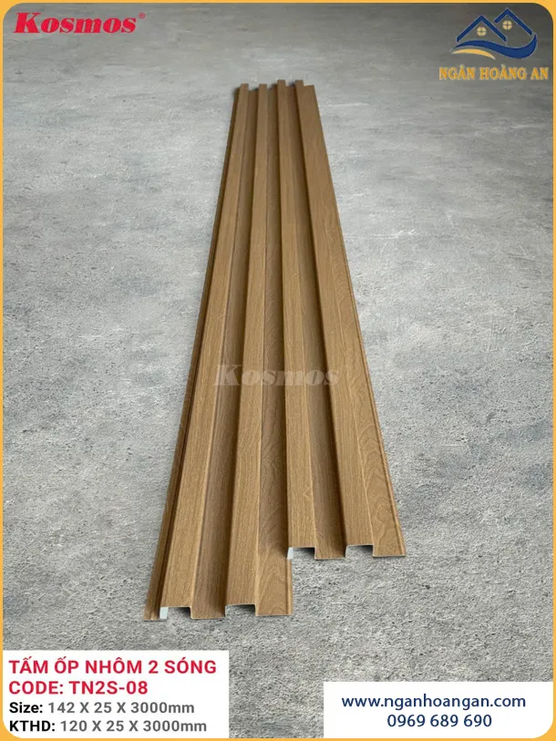 Trần Nhôm Lam Sóng Cao Kosmos TN2S-08 Vân Gỗ Vàng Nâu