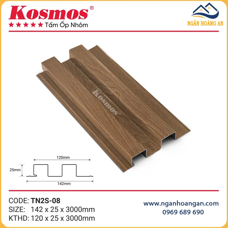 Trần Nhôm Lam Sóng Cao Kosmos TN2S-08 Vân Gỗ Vàng Nâu Trần Nhôm Lam Sóng Cao Kosmos TN2S-08 Vân Gỗ Vàng Nâu