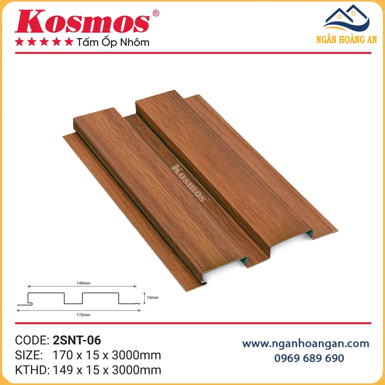Trần Nhôm Lam 2 Sóng Kosmos 2SNT-06 Vân Gỗ Nâu Đỏ