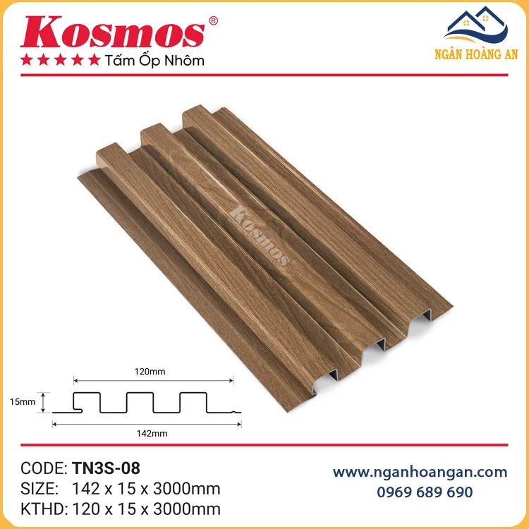Trần Nhôm Lam Sóng Kosmos TN3S-08 Vân Gỗ Vàng Nâu Trần Nhôm Lam Sóng Kosmos TN3S-08 Vân Gỗ Vàng Nâu