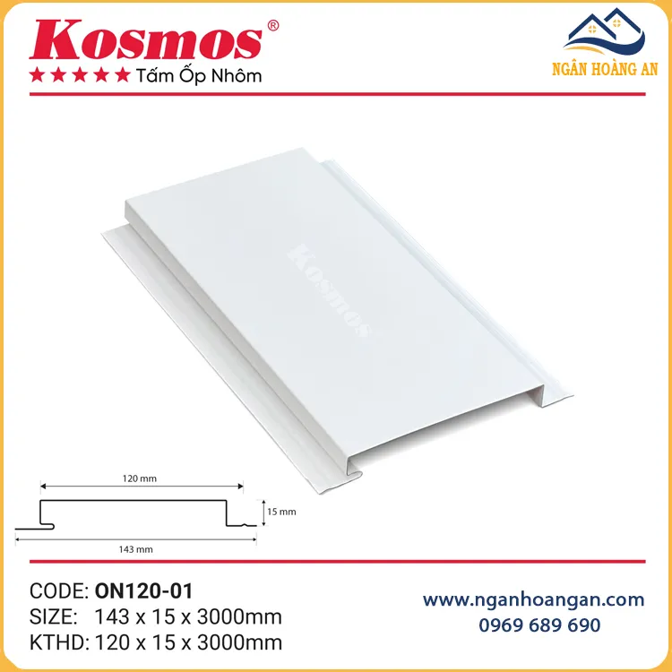 Trần Nhôm Phẳng Kosmos ON120-01 Màu Trắng