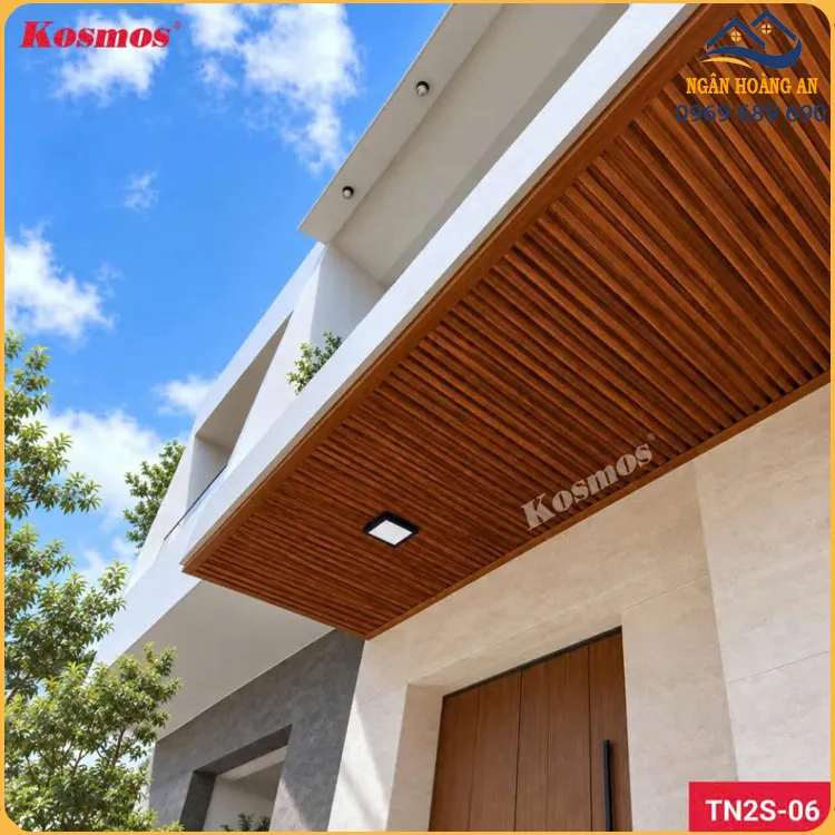 Ứng Dụng Trần Nhôm Lam 2 Sóng Cao Kosmos TN2S-06 Vân Gỗ Nâu Đỏ