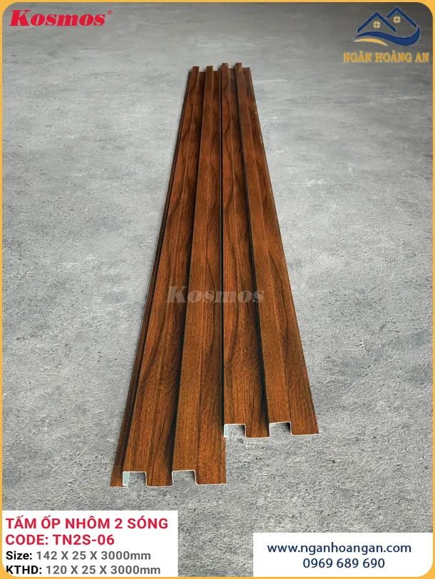 Trần Nhôm Lam 2 Sóng Cao Kosmos TN2S-06 Vân Gỗ Nâu Đỏ