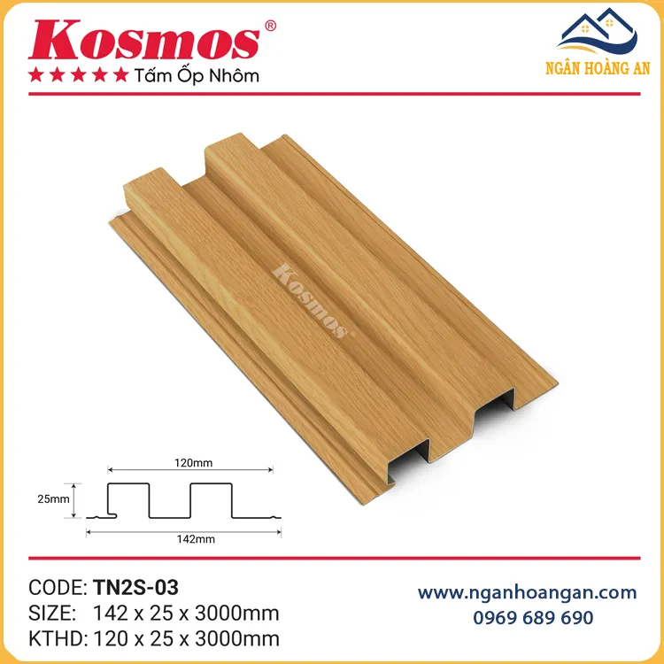 Trần Nhôm Vân Gỗ 2 Sóng Cao Kosmos TN2S-03 Vàng Sồi