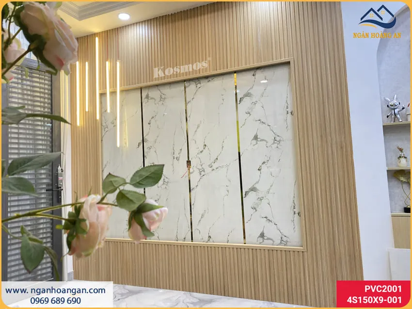 Trang Trí Vách Tivi Bằng Lam Sóng Và PVC Giả Đá
