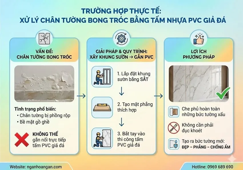 Trường Hợp Thực Tế: Chân Tường Bong Tróc – Xử Lý Bằng Nhựa PVC Giả Đá