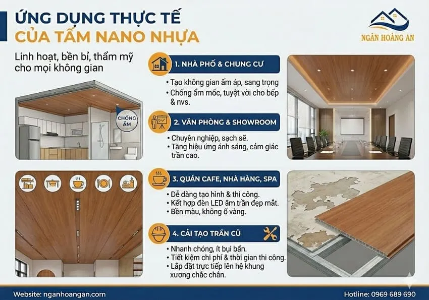 Ứng Dụng Thực Tế Của Tấm Nhựa Ốp Trần Nano Trong Nội Thất Hiện Đại