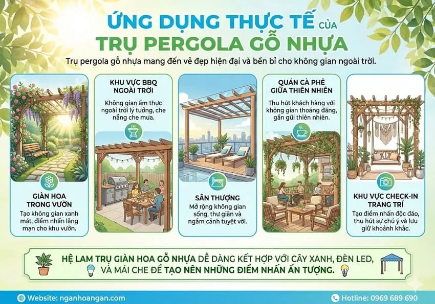 Ứng Dụng Thực Tế Của Trụ Pergola Gỗ Nhựa