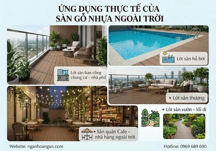 Ứng Dụng Thực Tế Sàn Gỗ Nhựa Ngoài Trời Hwood HW140A25 Coffee