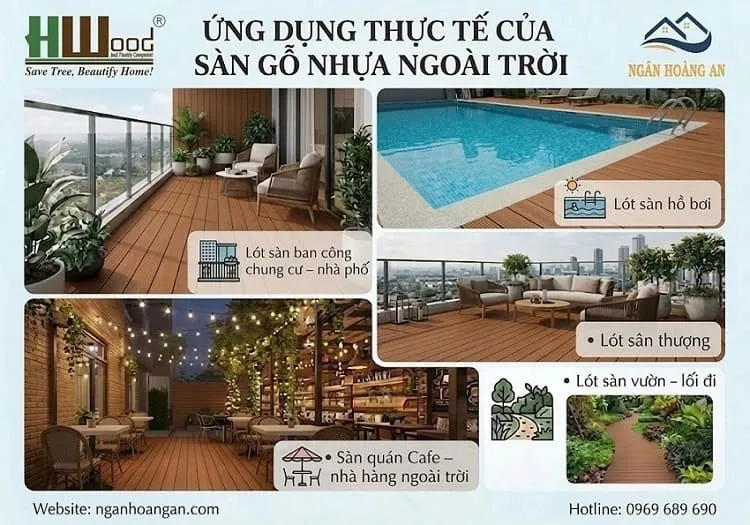 Ứng Dụng Thực Tế Sàn Gỗ Nhựa Ngoài Trời Hwood HW145K25 Dark Brown