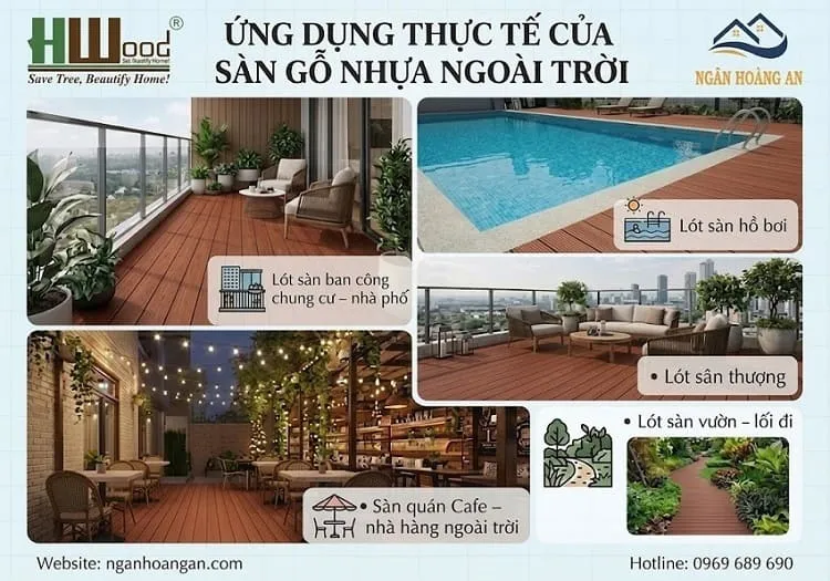 Ứng Dụng Thực Tế Sàn Gỗ Nhựa Ngoài Trời Hwood HW145K25 Red Brown