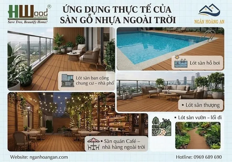 Ứng Dụng Thực Tế Sàn Gỗ Nhựa Ngoài Trời Hwood HW145K25 Teak