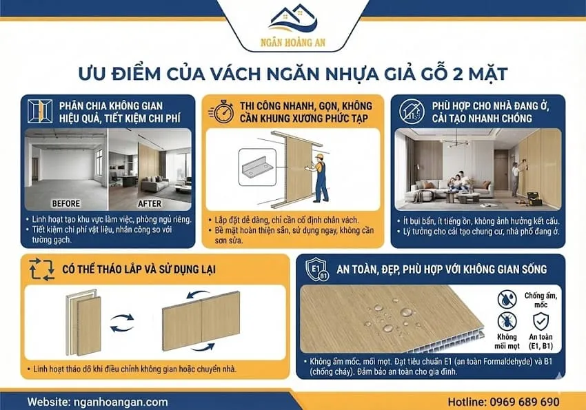 Ưu Điểm Của Vách Ngăn Nhựa Giả Gỗ 2 Mặt