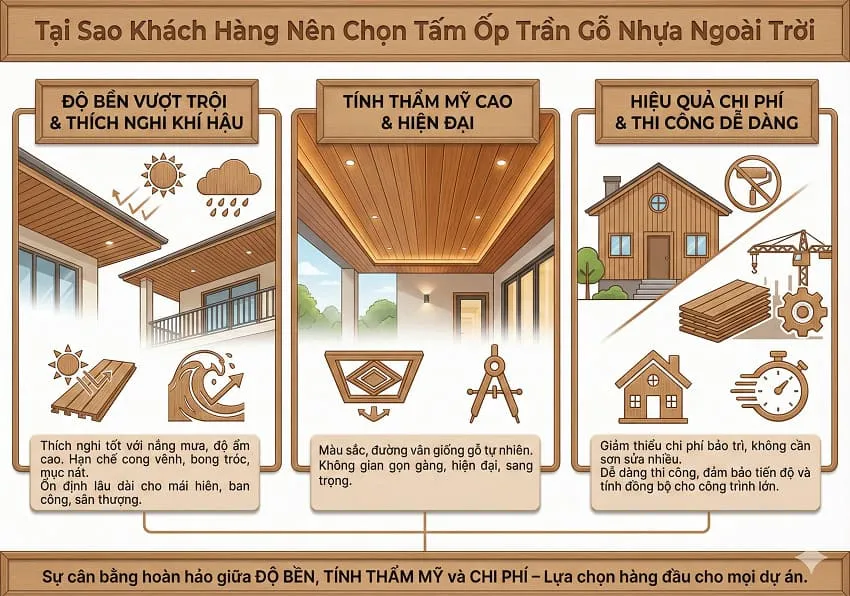 Ưu Điểm Khi Ốp Trần Gỗ Nhựa Ngoài Trời