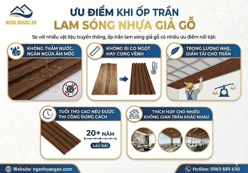 Ưu Điểm Khi Ốp Trần Lam Sóng Nhựa Giả Gỗ