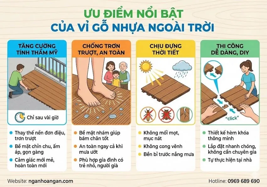 Ưu Điểm Nổi Bật Của Tấm Lót Sàn Vỉ Gỗ Nhựa Ngoài Trời