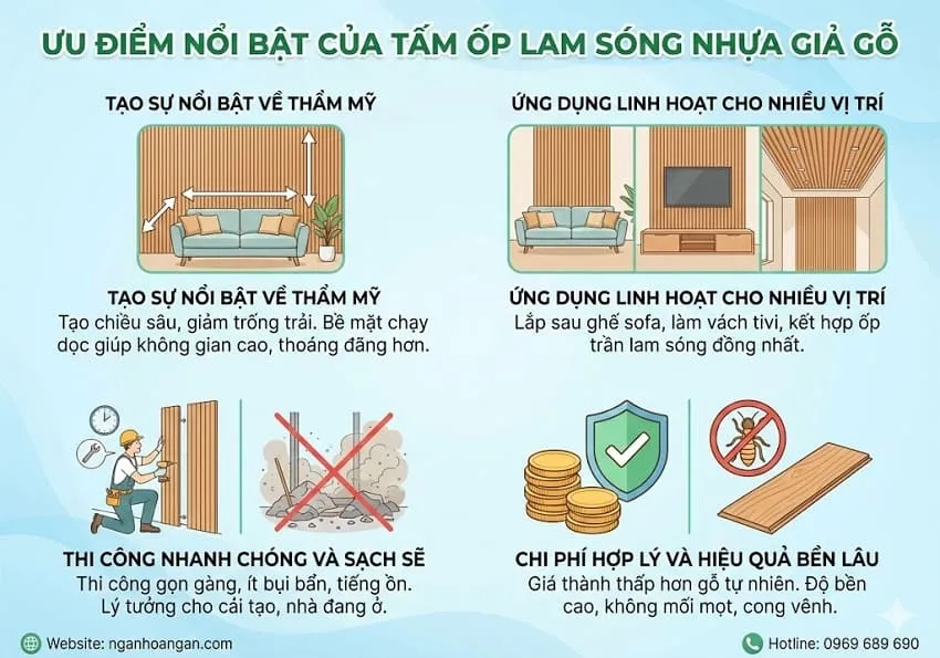 Ưu Điểm Nổi Bật Của Tấm Ốp Lam Sóng Nhựa Giả Gỗ