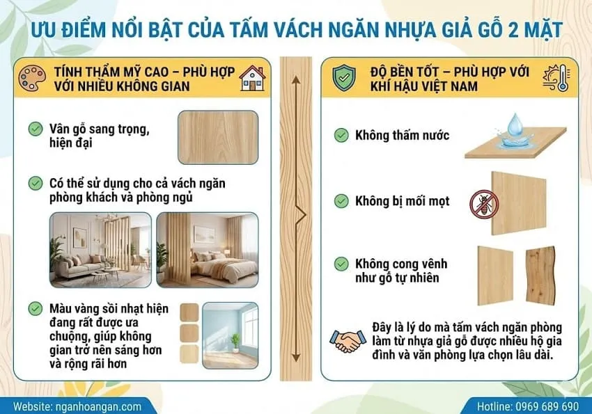 Ưu Điểm Nổi Bật Của Tấm Vách Ngăn Nhựa Giả Gỗ 2 Mặt