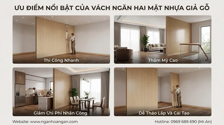 Ưu Điểm Nổi Bật Của Vách Ngăn Hai Mặt Nhựa Giả Gỗ 