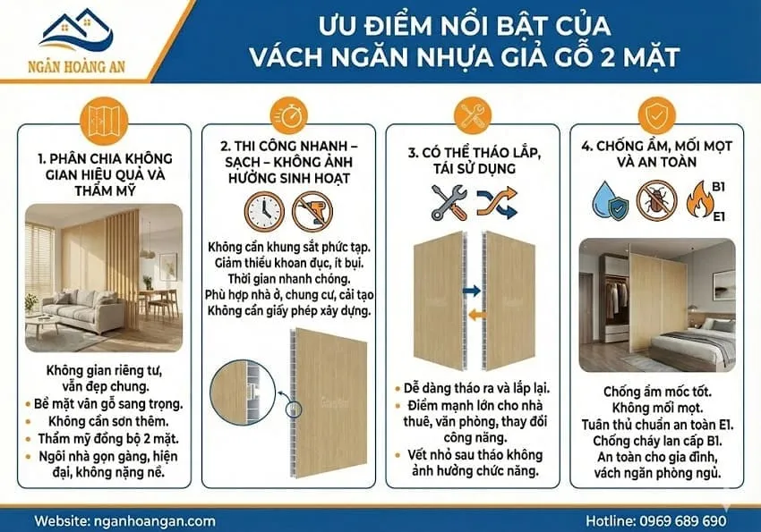 Ưu Điểm Nổi Bật Của Vách Ngăn Nhựa Giả Gỗ 2 Mặt Ưu Điểm Nổi Bật Của Vách Ngăn Nhựa Giả Gỗ 2 Mặt