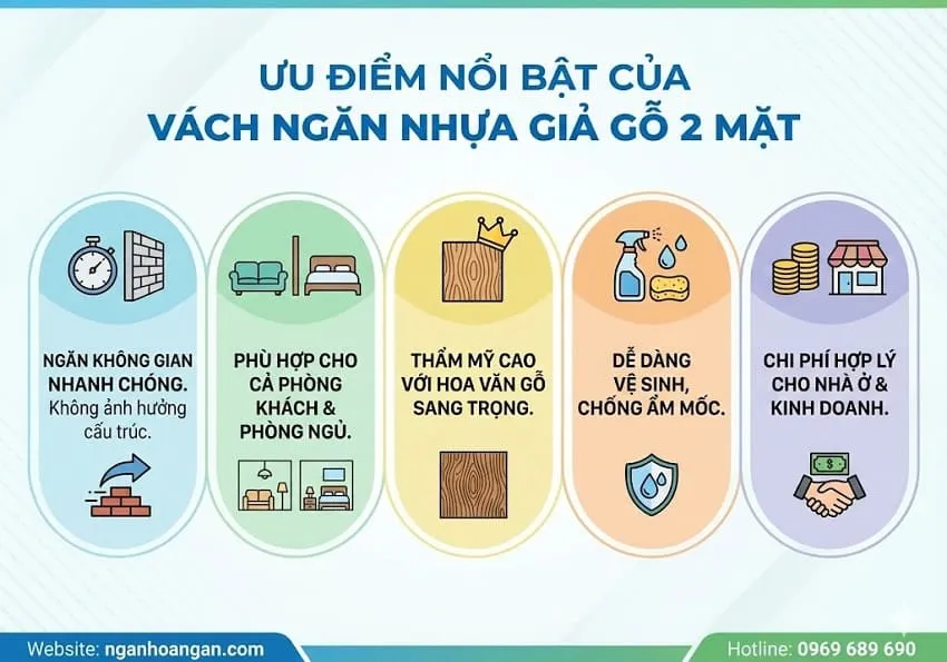 Ưu Điểm Nổi Bật Của Vách Ngăn Nhựa Giả Gỗ 2 Mặt