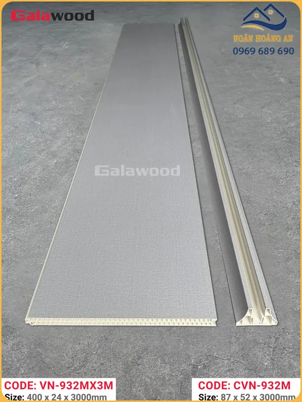 Vách Ngăn 2 Mặt Nhựa PVC Galawood 24mm VN-932MX3M Vân Vải Xám