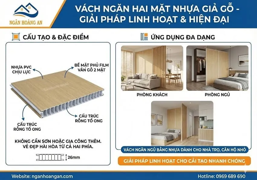 Vách Ngăn Hai Mặt Nhựa Giả Gỗ Là Gì? Vách Ngăn Hai Mặt Nhựa Giả Gỗ Là Gì?