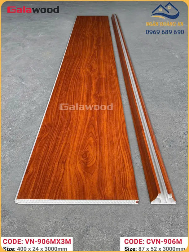 Vách Ngăn Nhựa 2 Mặt Galawood 24mm VN-906MX3M Vân Gỗ Đỏ Cam