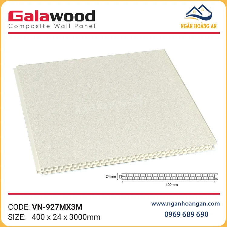 Vách Ngăn Nhựa PVC Galawood 24mm VN-927MX3M Vân Vải Vàng Kem