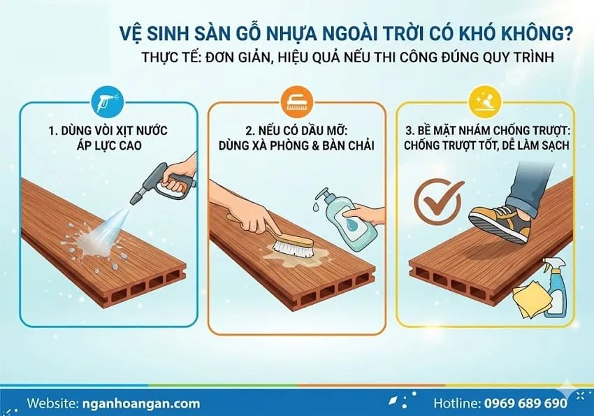 Vệ Sinh Sàn Gỗ Nhựa Ngoài Trời Có Khó Không?