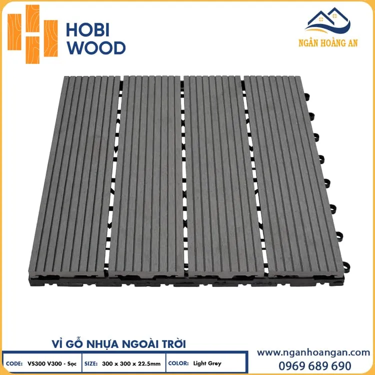 Vỉ Gỗ Nhựa Lót Sàn Hồ Bơi Vân Sọc Hobiwood Light Grey