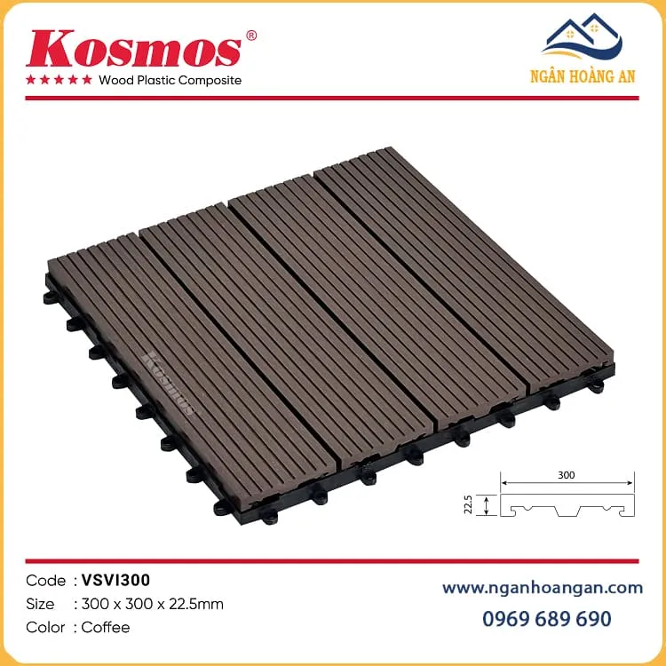 Vỉ Gỗ Nhựa Lót Sàn Hồ Bơi Vân Sọc Kosmos VSVI300 Coffee