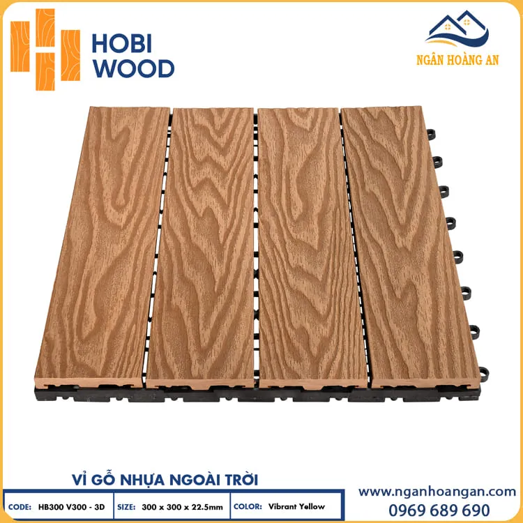 Vỉ Gỗ Nhựa Lót Sàn Ngoài Trời Hobiwood Vân 3D-Vibrant Yellow