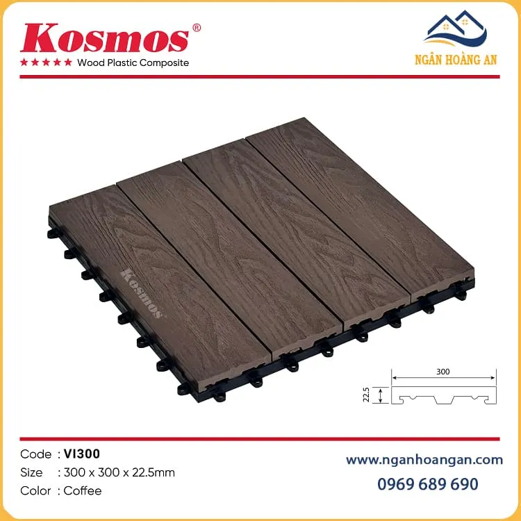 Vỉ Gỗ Nhựa Lót Sàn Ngoài Trời Kosmos Vân 3D VI300-Coffee