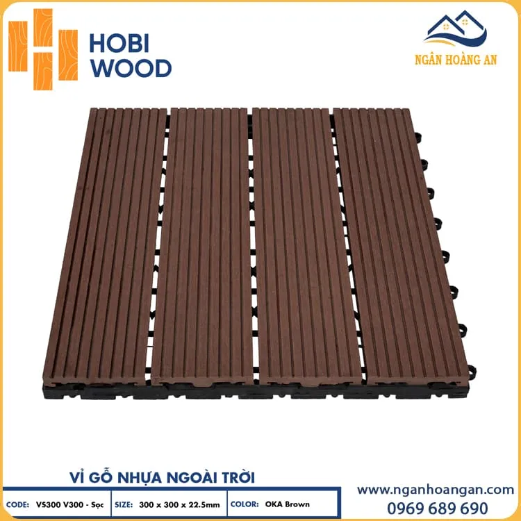 Vỉ Gỗ Nhựa Lót Sàn Ngoài Trời Vân Sọc Hobiwood OKA Brown