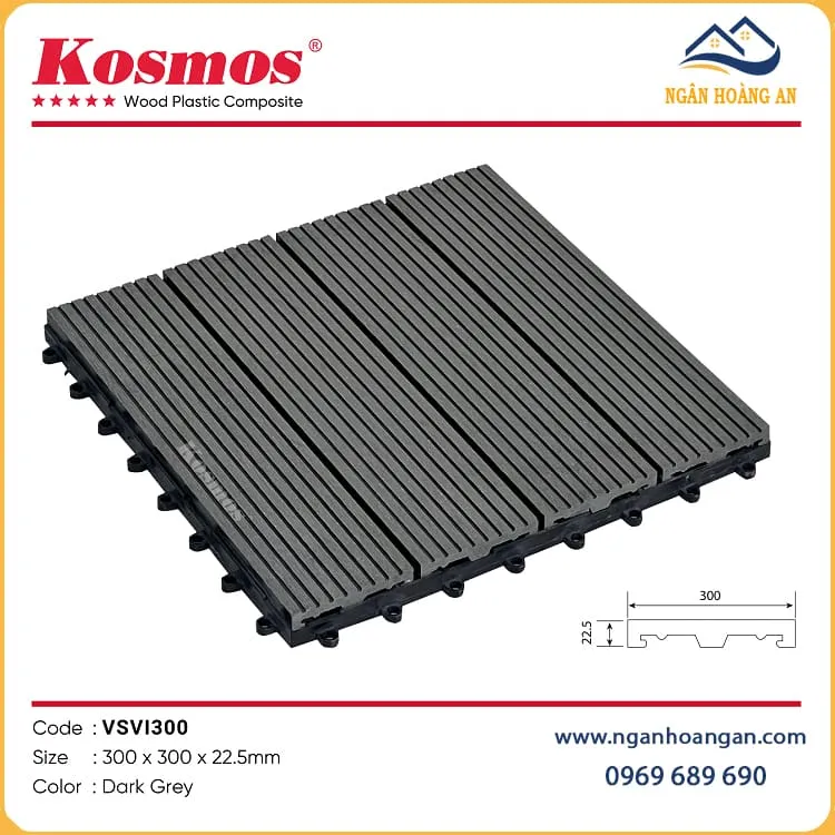 Vỉ Gỗ Nhựa Lót Sàn Ngoài Trời Vân Sọc Kosmos VSVI300 Dark Grey