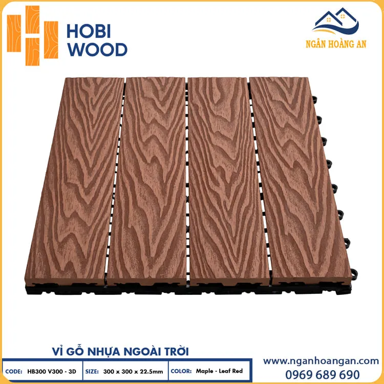 Vỉ Gỗ Nhựa Lót Sàn Sân Vườn  Hobiwood Vân 3D-Maple-Leaf Red