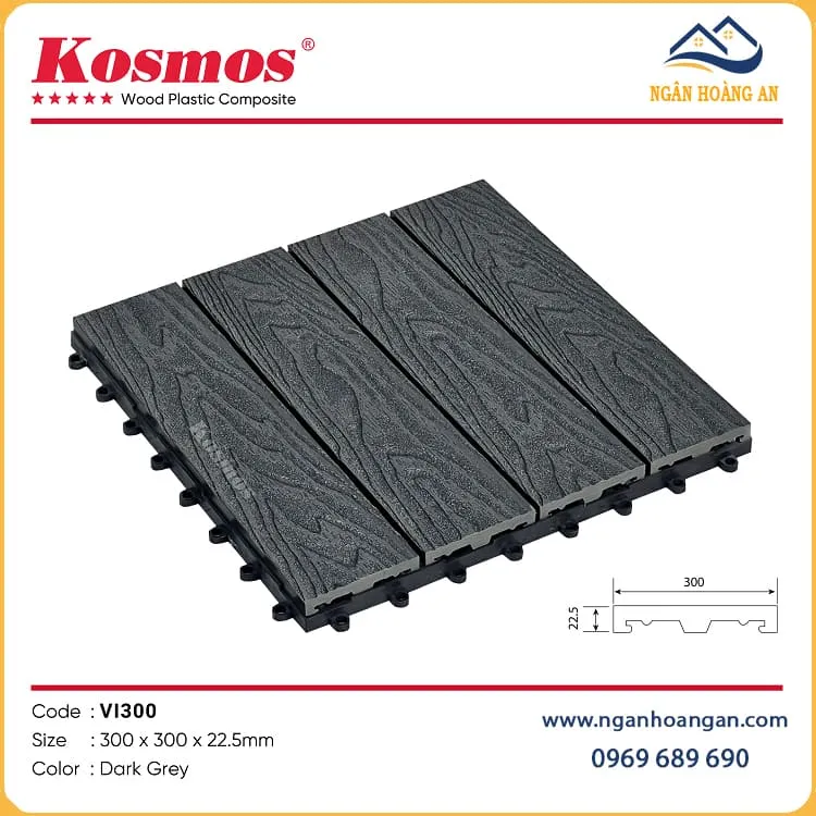 Vỉ Gỗ Nhựa Lót Sàn Sân Vườn  Kosmos VI300-Dark Grey