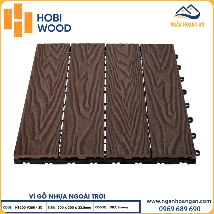 Vỉ Gỗ Nhựa Ngoài Trời Composite Hobiwood Vân 3D-Oka Brown