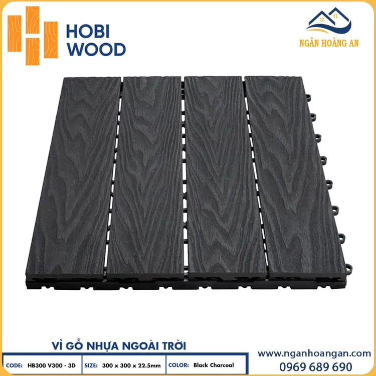 Vỉ Gỗ Nhựa Ngoài Trời Hobiwood Vân 3D-Black Charcoal