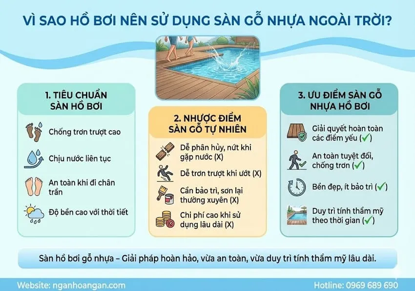 Vì Sao Hồ Bơi Nên Sử Dụng Sàn Gỗ Nhựa Ngoài Trời?