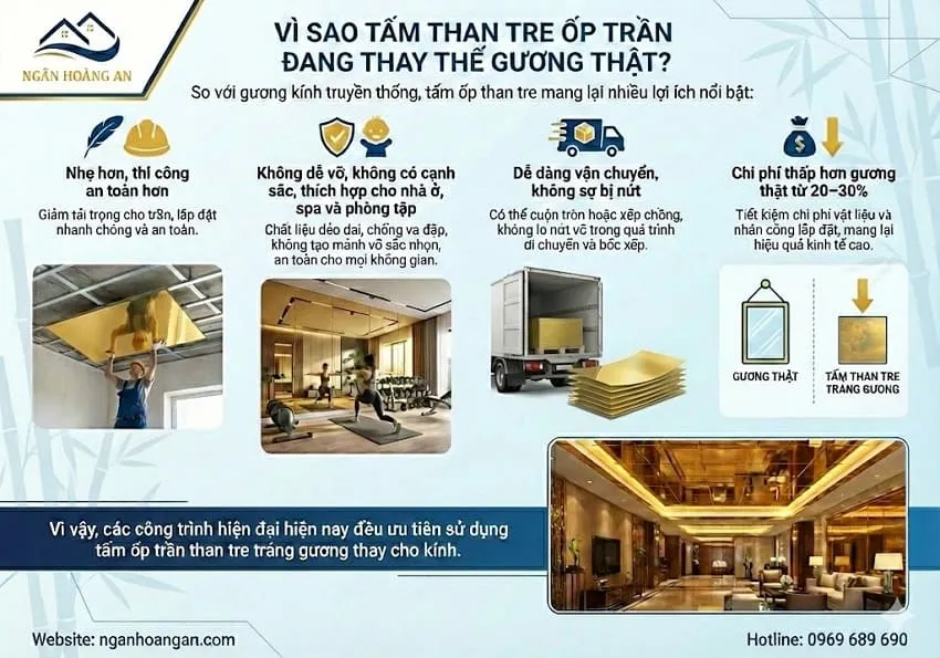 Vì Sao Tấm Than Tre Ốp Trần Đang Thay Thế Gương Thật?